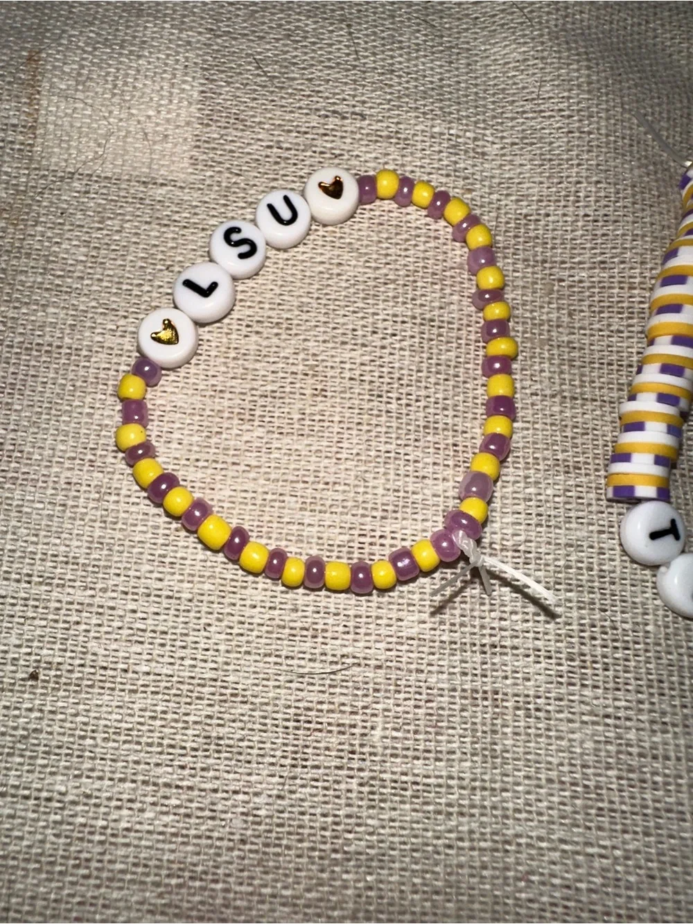 Purple & Yellow Beaded Bracelet - Custom Letter Beads
